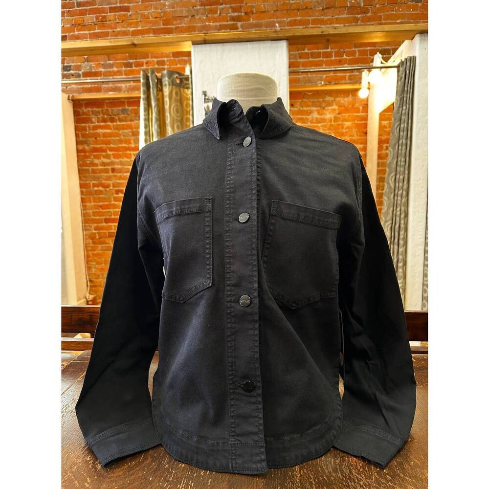 NEW RENUAR women's boxy button front long sleeve shirt in black